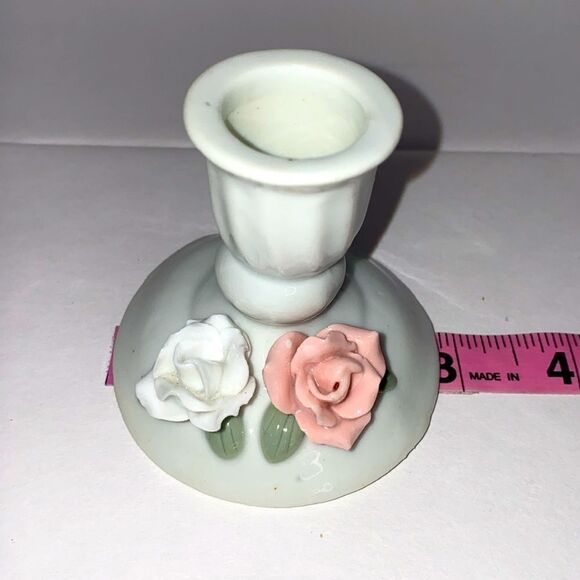 Vintage Porcelain Small Candle Stick Holders With Hand Painted Rose Design - Picture 11 of 12